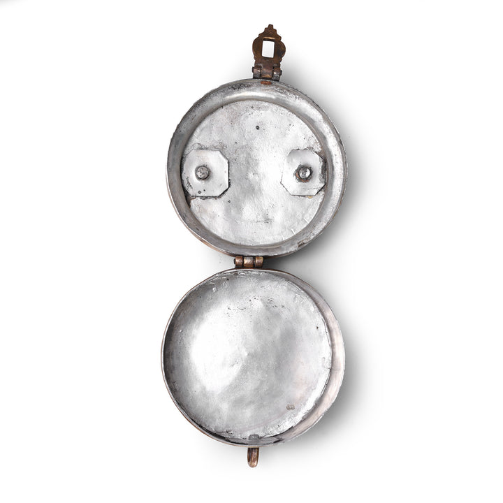 Interior Of Antique Brass Chapati Box From Rajasthan With Handle And Clasp Circa 1900