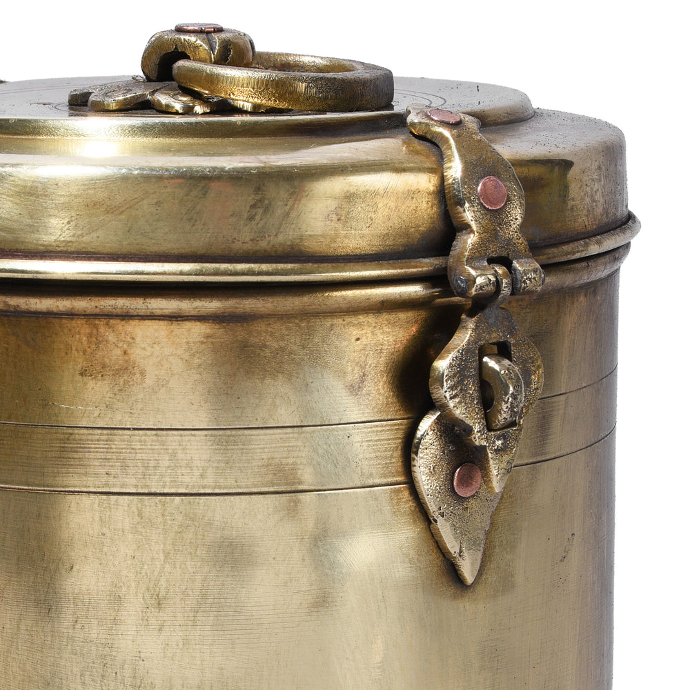 Latch Detail From Antique Vintage Brass Food Caddy From Bombay