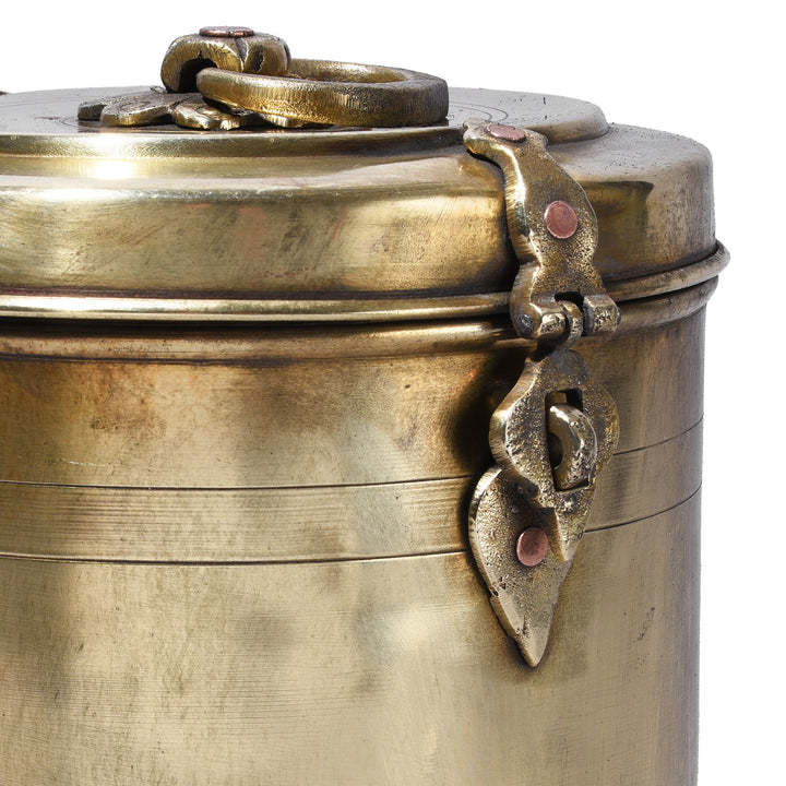 Latch Detail From Antique Vintage Brass Food Caddy From Bombay