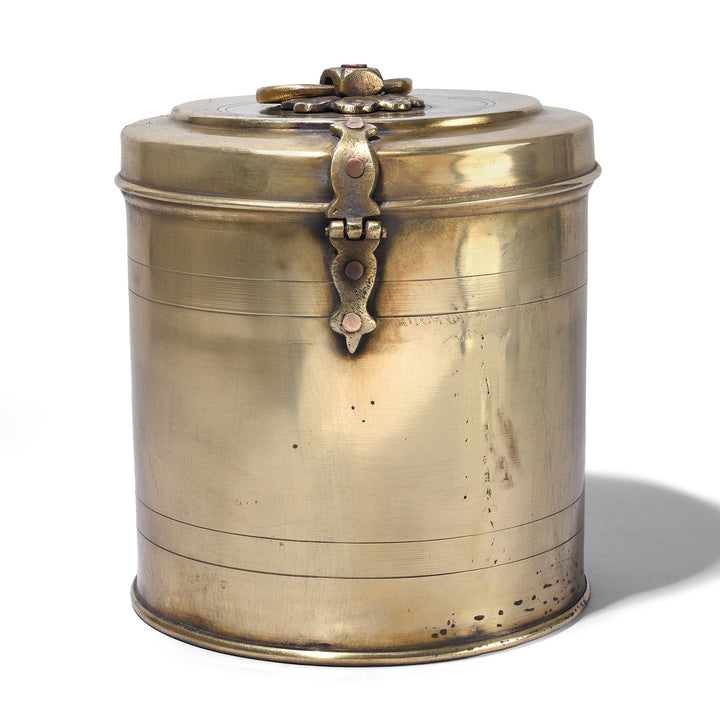 Back Of Antique Vintage Brass Food Caddy From Bombay