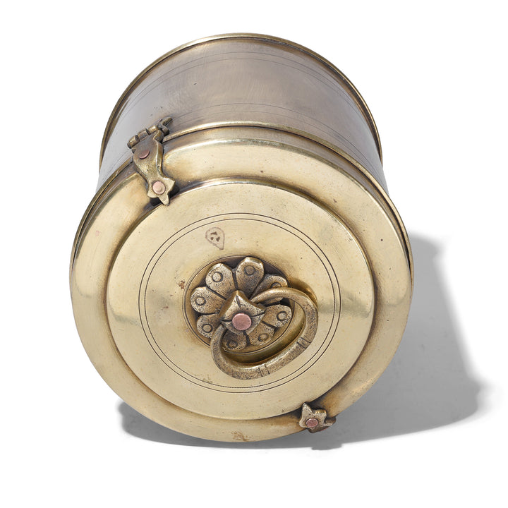 Lid View Of Antique Vintage Brass Food Caddy From Bombay