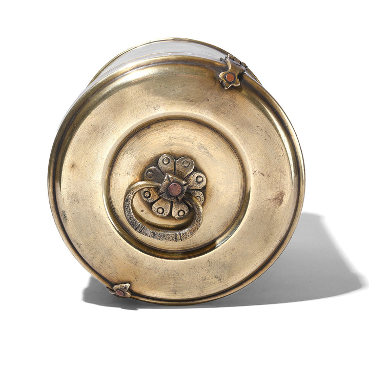 Lid View Of Antique Indian Brass Food Caddy 