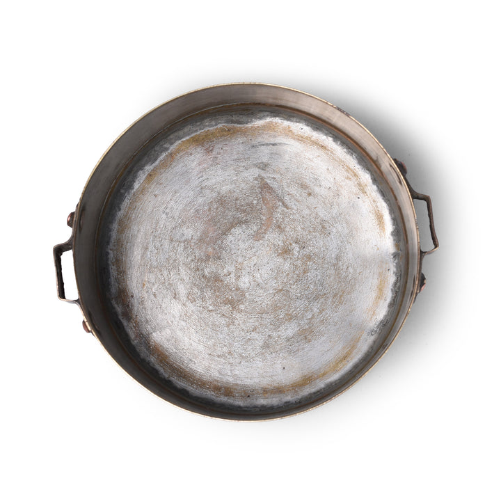 Interior Of Antique Three Tier Brass Indian Tiffin Box Dabba With Handle Circa Early 20th Century