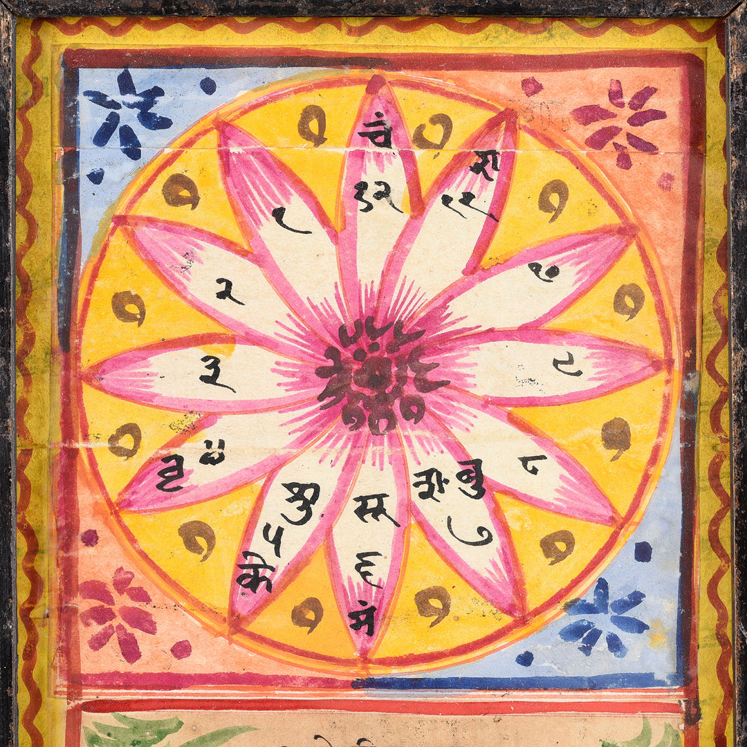 Vedic Graha Shanti Yantra Hand Painted Horoscope bīja mantras (seed syllables) around a lotus