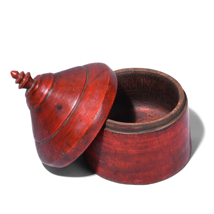 Lid Off VIew Of Red Lacquer Pot From Uttar Pradesh | Indigo Antiques | Indigo Antiques