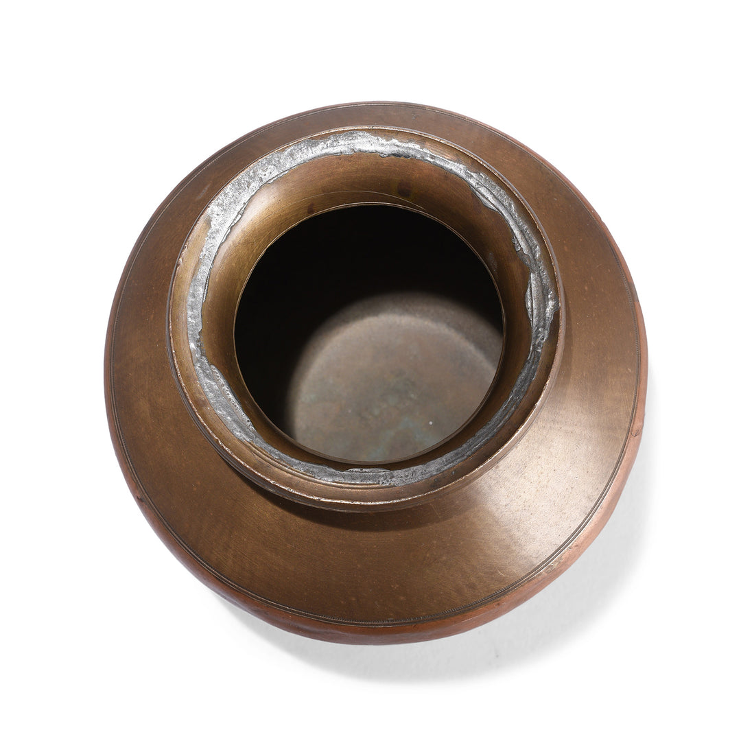 Open lid detail on a Ganga Jumna Ravitra Pani Lota From Haridwar - 19th Century