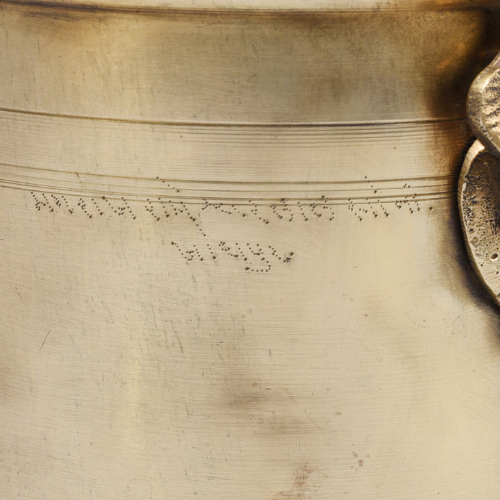 Inscription Detail From Antique Brass Food Caddies From Bombay With Hindi Inscriptions Circa 1920