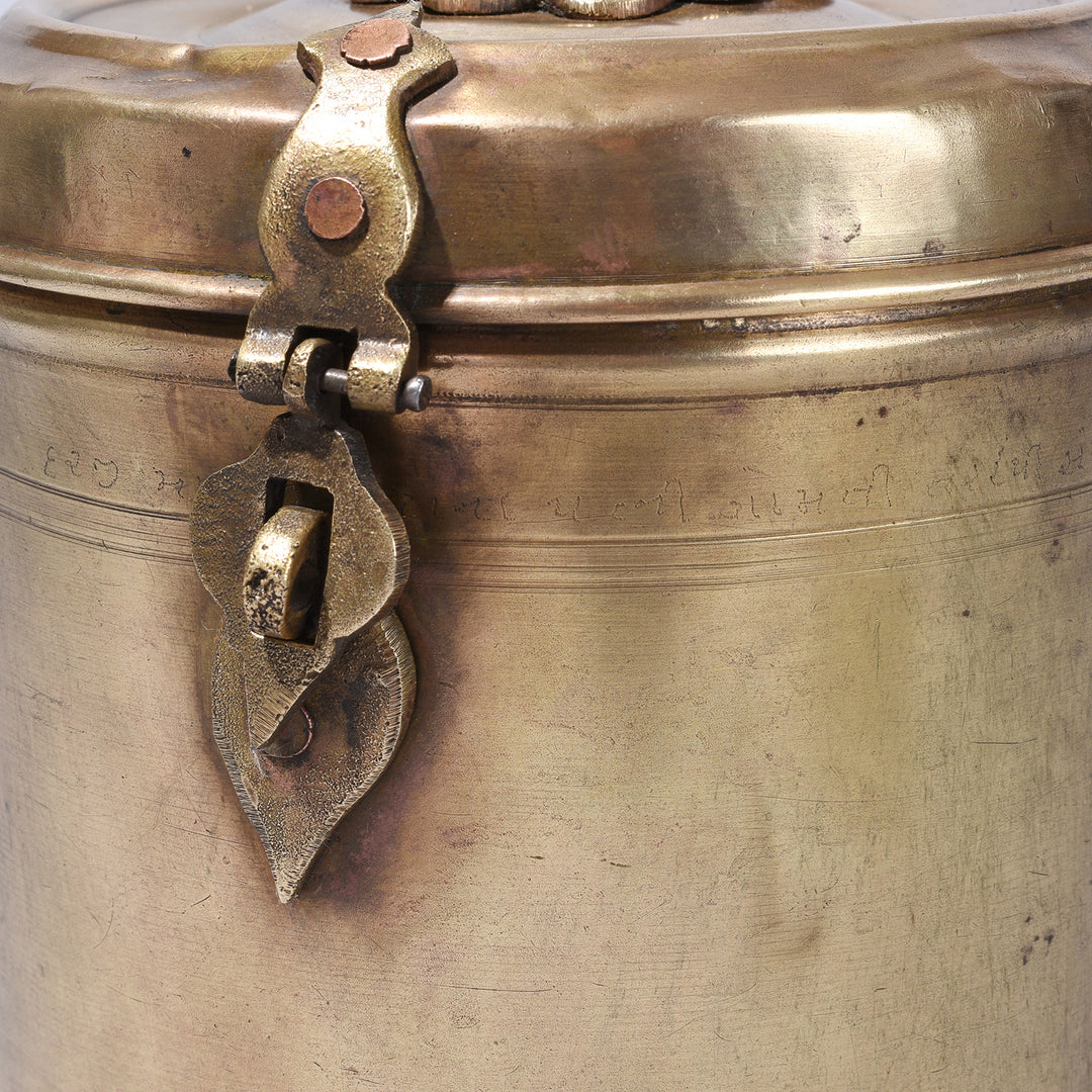 Latch Detail From Antique Brass Food Caddies From Bombay With Hindi Inscriptions Circa 1920