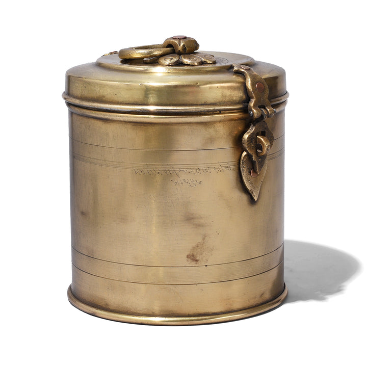 Antique Brass Food Caddiy From Bombay With Hindi Inscriptions Circa 1920