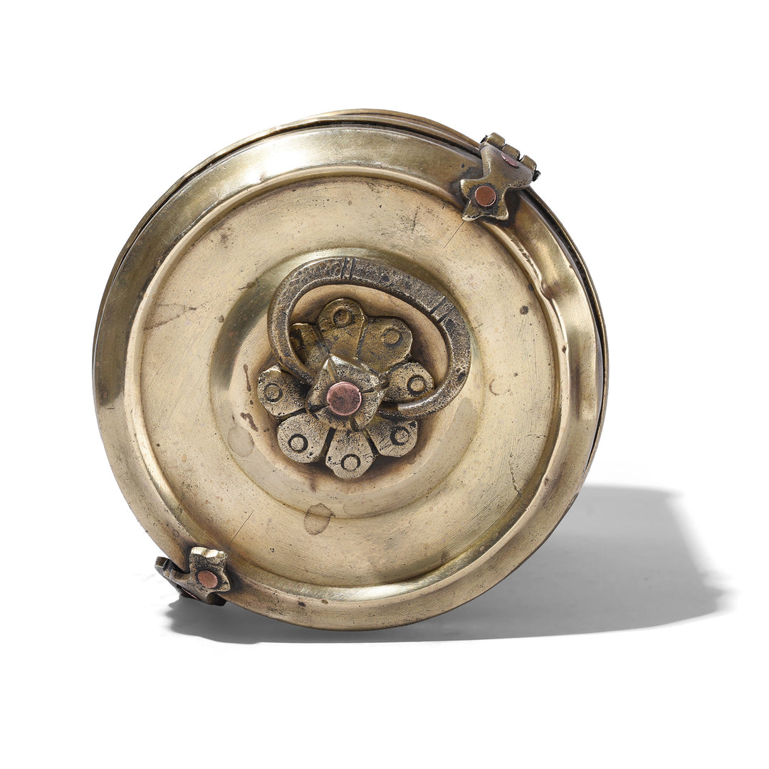 Lid Detail From Vintage Brass Food Caddy From Bombay | Indigo Antiques