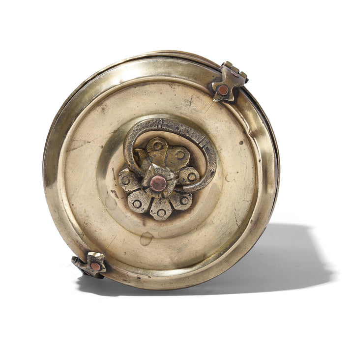 Lid Detail From Vintage Brass Food Caddy From Bombay | Indigo Antiques