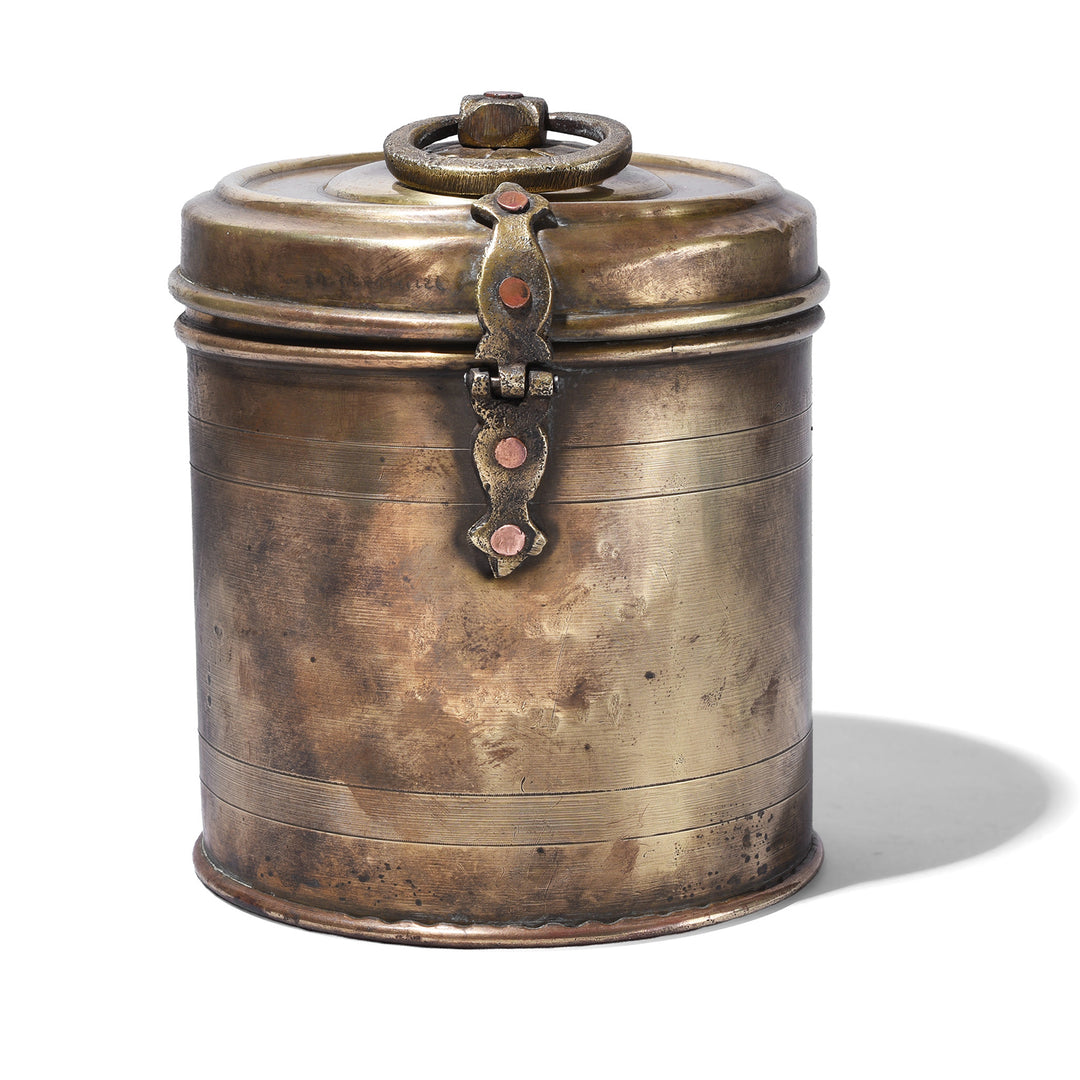 Back Of Vintage Brass Food Caddy From Bombay