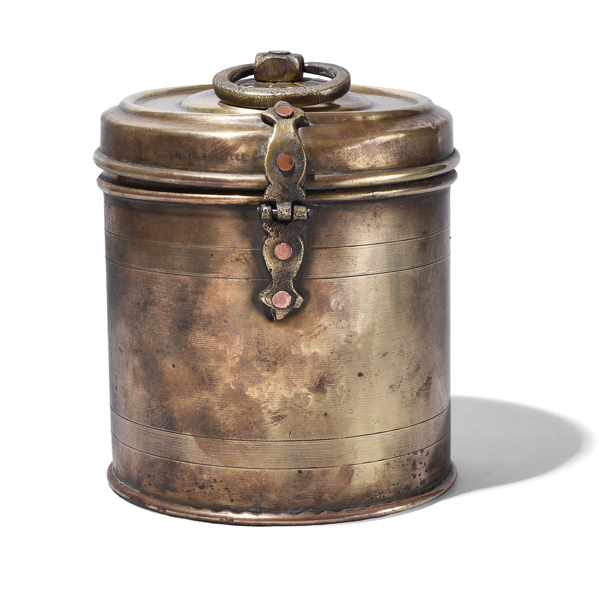 Back Of Vintage Brass Food Caddy From Bombay