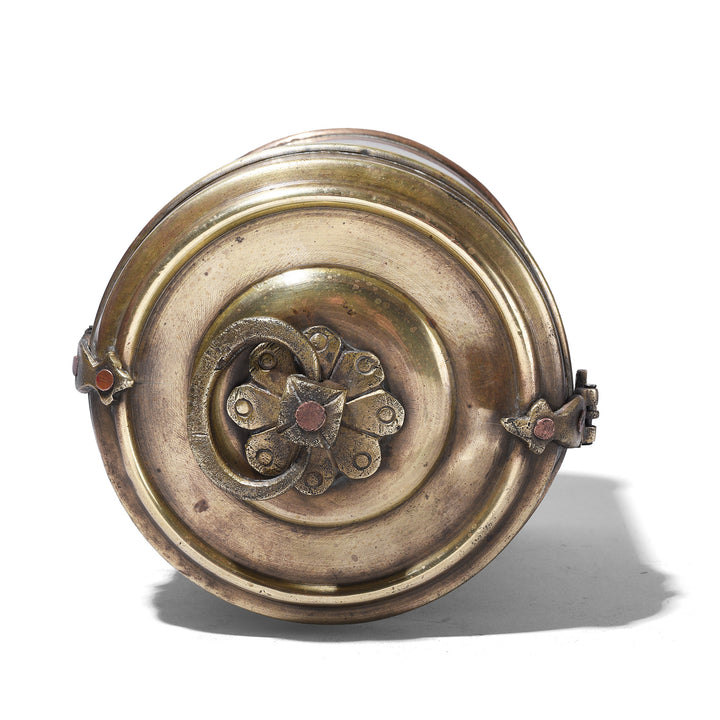 Lid Detail From Vintage Brass Food Caddy From Bombay