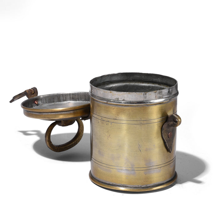 Open View Of Set Of Three Antique Brass Indian Food Caddies With Loop Handles Circa 1920
