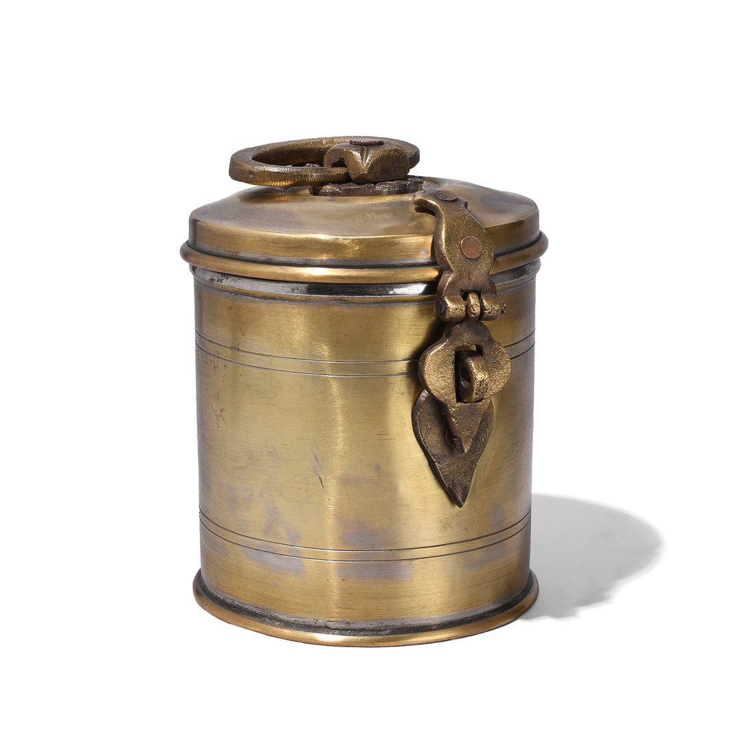 Antique Brass Indian Food Caddy With Loop Handle Circa 1920
