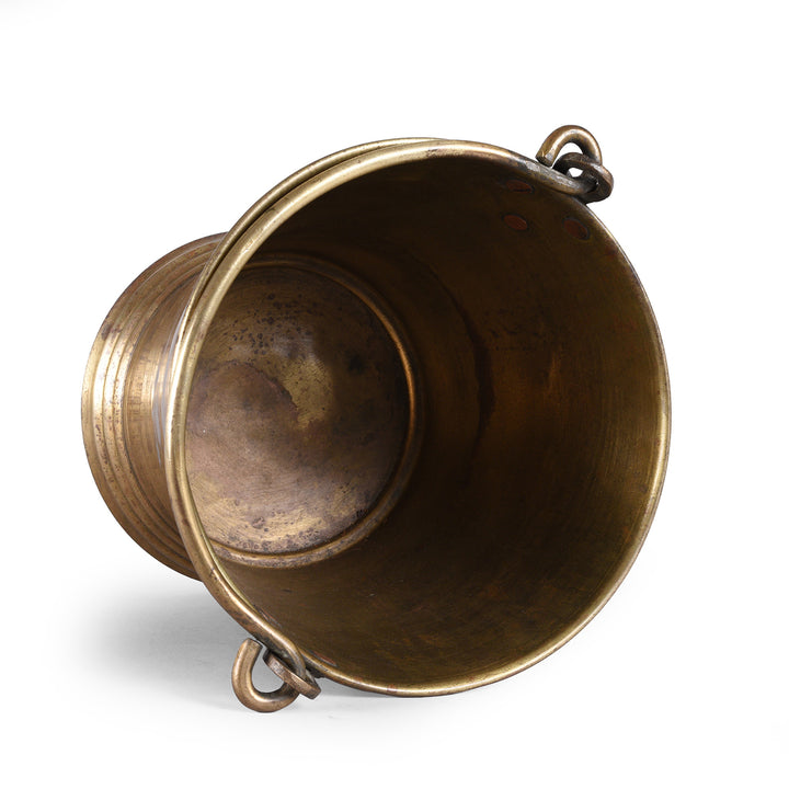 Interior Of Antique Brass Campaign Bucket With ASD Stamp And Flared Base