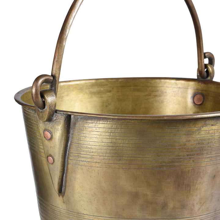 Handle Detail From Antique Brass Puja Campaign Bucket With Riveted Handle