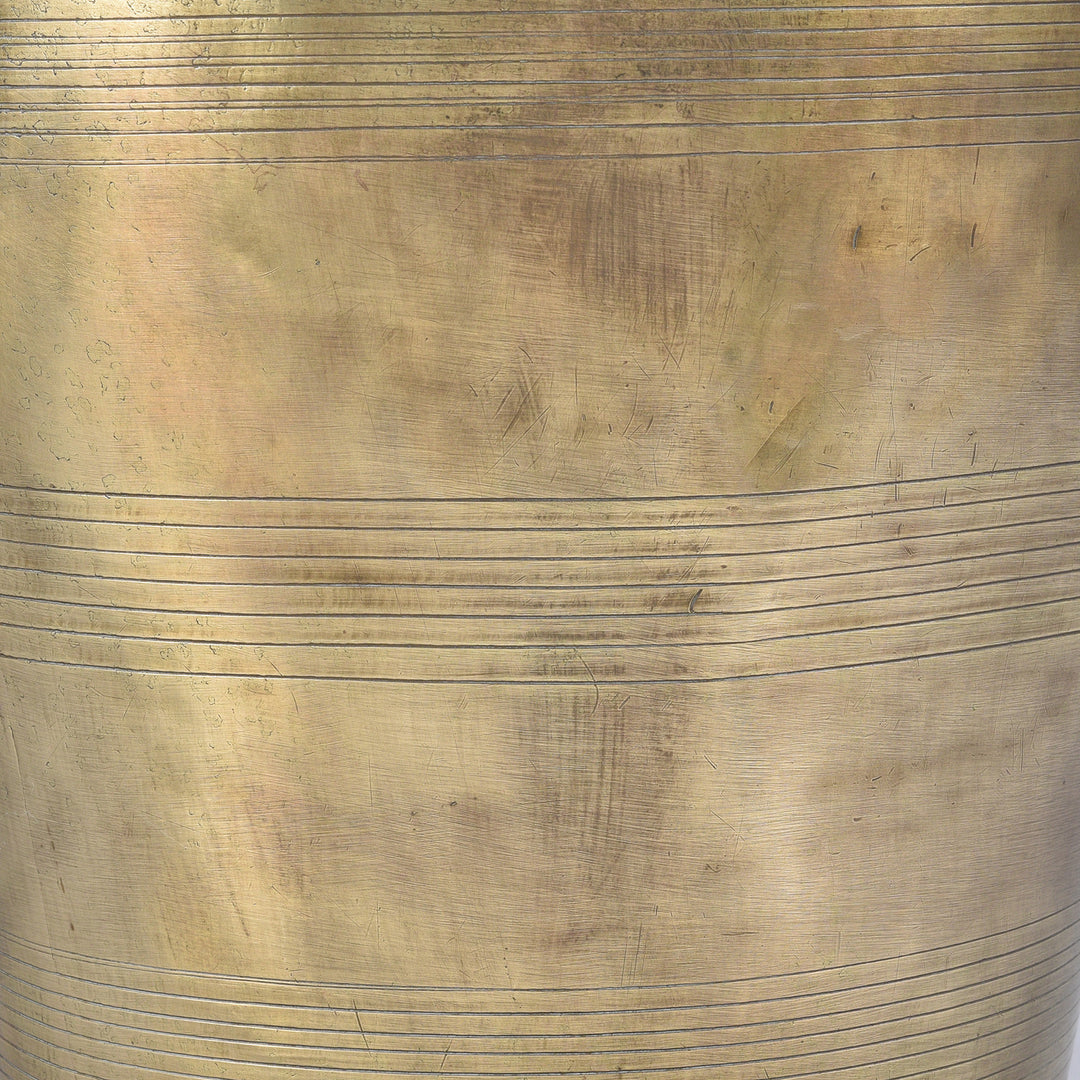 Circular Engraving Detail From Antique Brass Puja Campaign Bucket With Riveted Handle