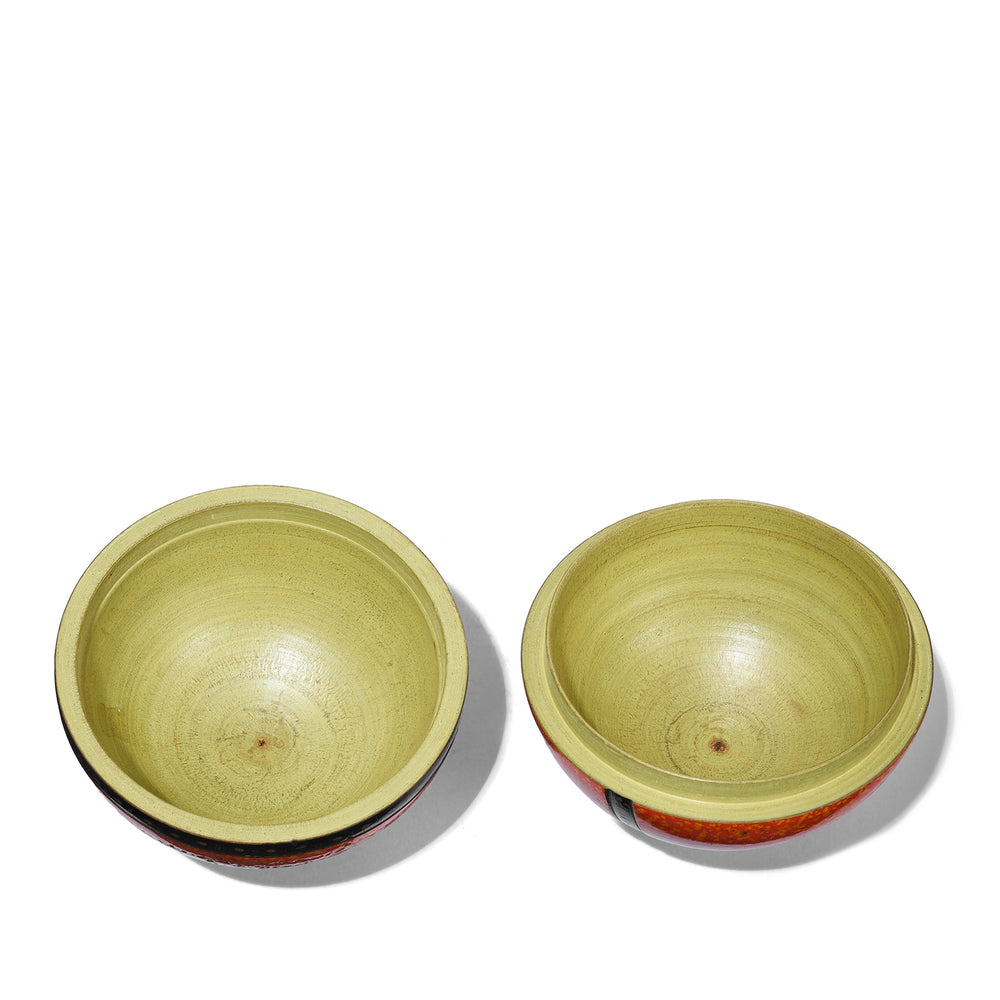 Interior Of Antique Nineteenth Century Indian Barmer Spotted Lacquer Ball With Black Decorative Bands