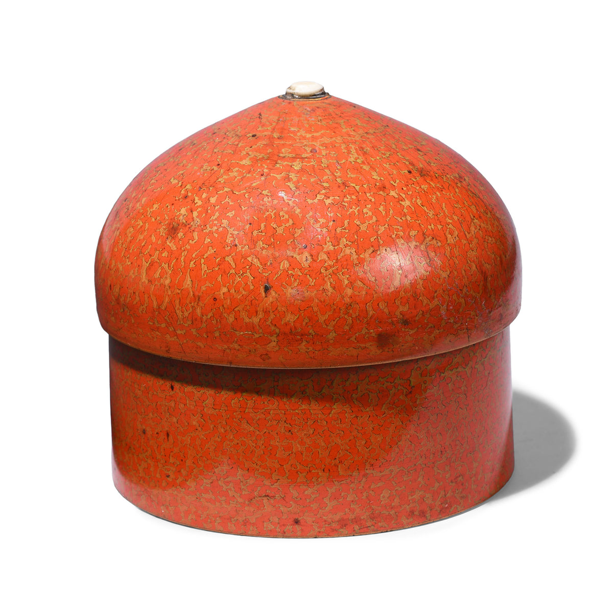 Antique Nineteenth Century Barmer Spotted Lacquer Pot With Domed Lid And Central Moti
