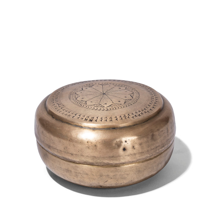 Antique Brass Paan Boxes From India With Engraved Lids Circa 1920