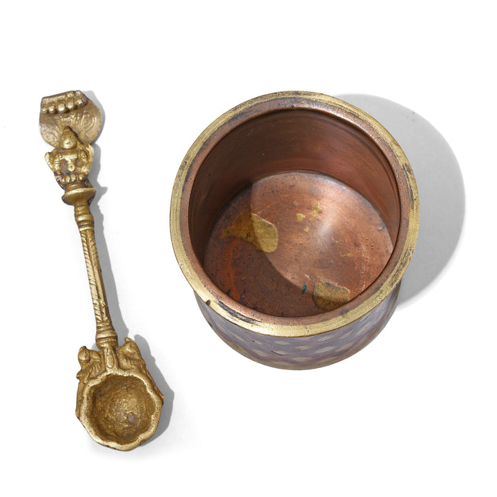 Top Down View Of Option 1 Panch Patra Holy Water Pot With Brass Ritual Spoon