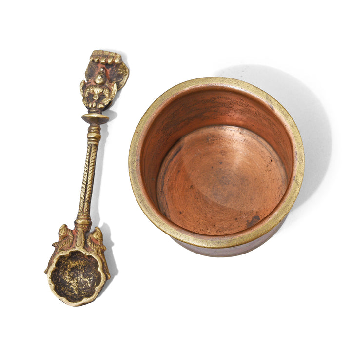 Top Down View Of Option 2 Panch Patra Holy Water Pot With Brass Ritual Spoon