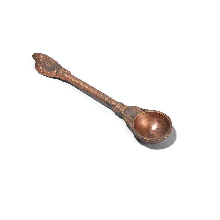 Spoon Detail From 19th Century Indian Ganga Jumna Copper And Brass Panch Patra Ritual Vessel With Spoon | Indigo Antiques