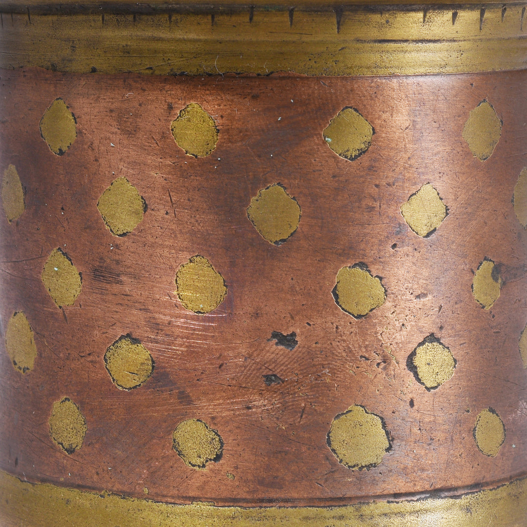 Detail From 19th Century Indian Ganga Jumna Copper And Brass Panch Patra Ritual Vessel With Spoon | Indigo Antiques
