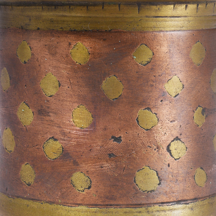 Detail From 19th Century Indian Ganga Jumna Copper And Brass Panch Patra Ritual Vessel With Spoon | Indigo Antiques