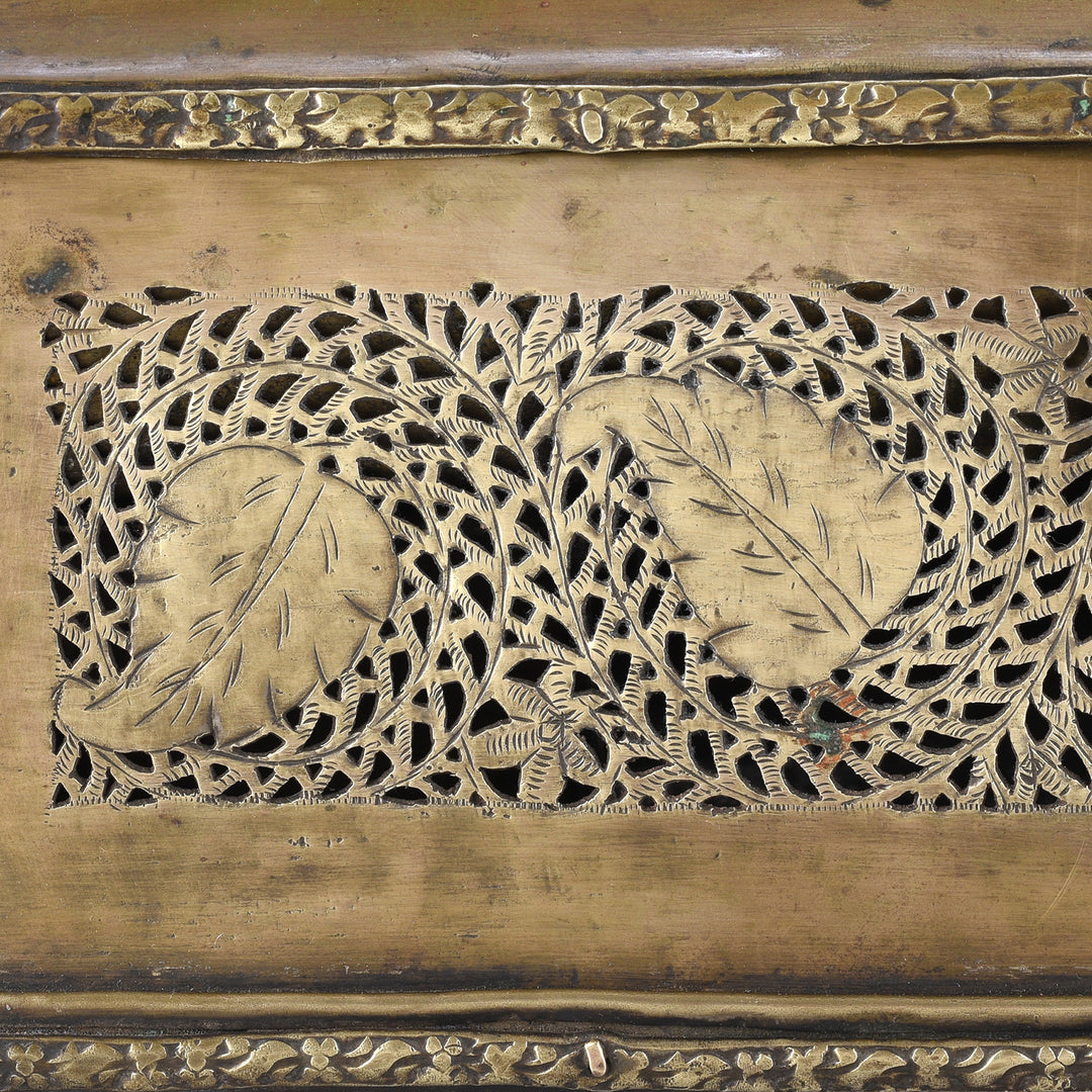 Artwork Detail From Antique Indian Brass Jali Work Paan Box | Indigo Antiques