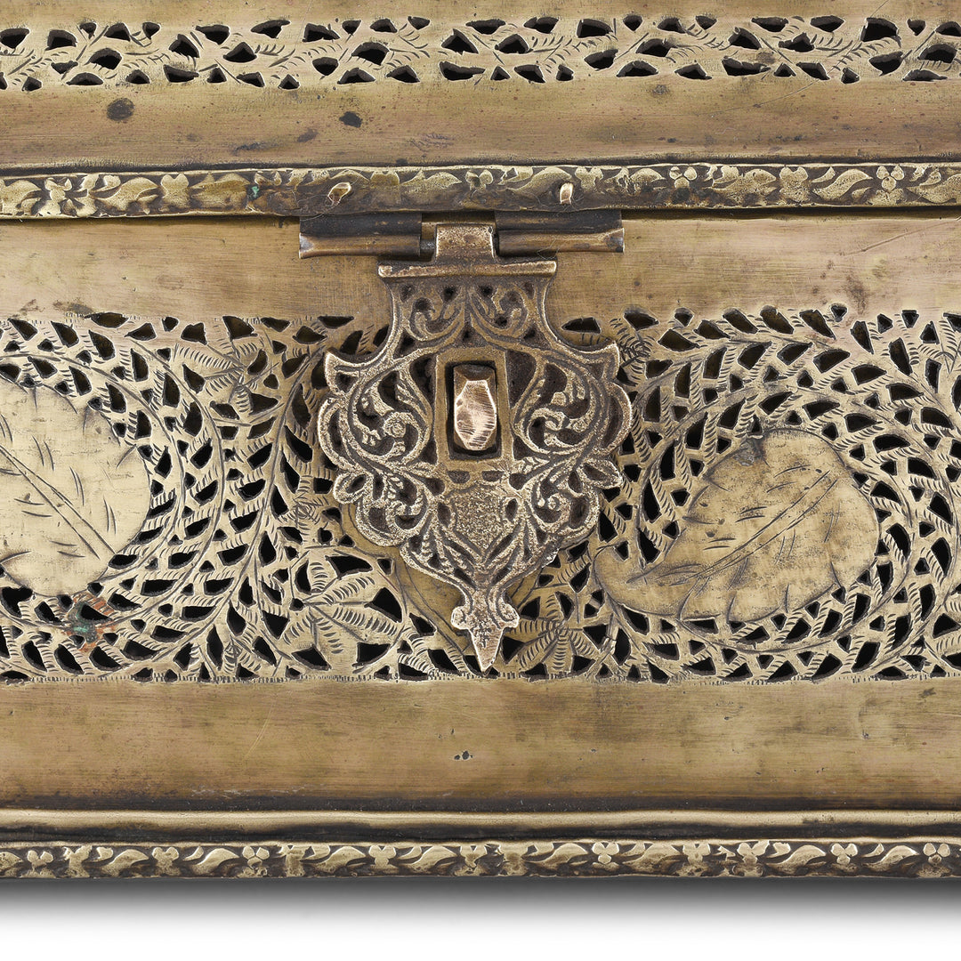 Latch Detail From Antique Indian Brass Jali Work Paan Box | Indigo Antiques