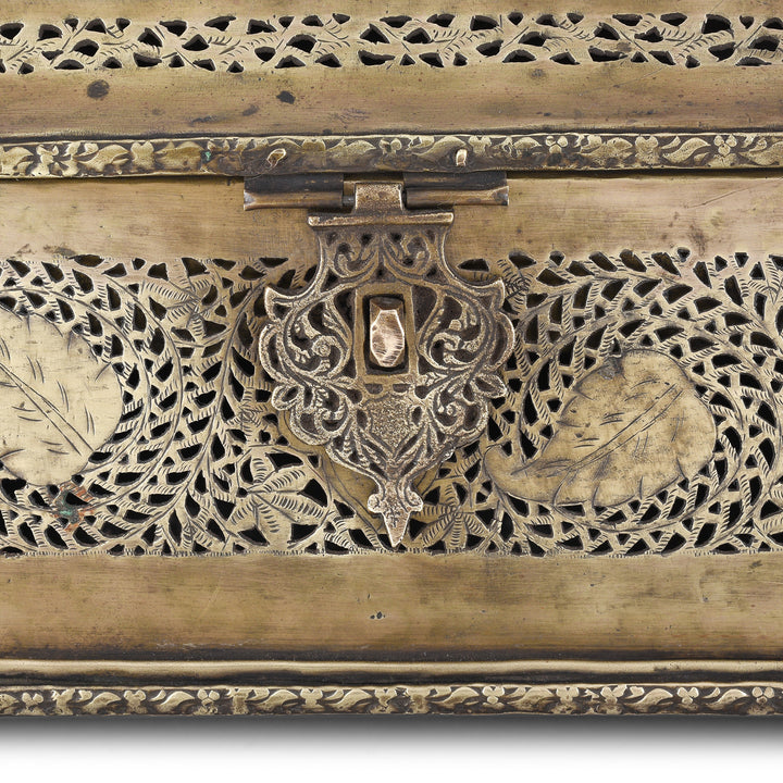 Latch Detail From Antique Indian Brass Jali Work Paan Box | Indigo Antiques