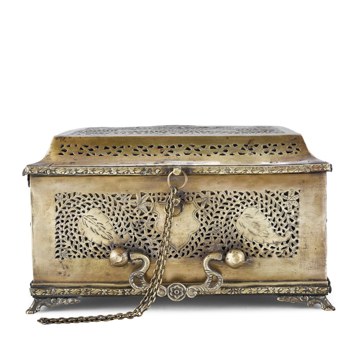Side View Of Antique Indian Brass Jali Work Paan Box | Indigo Antiques