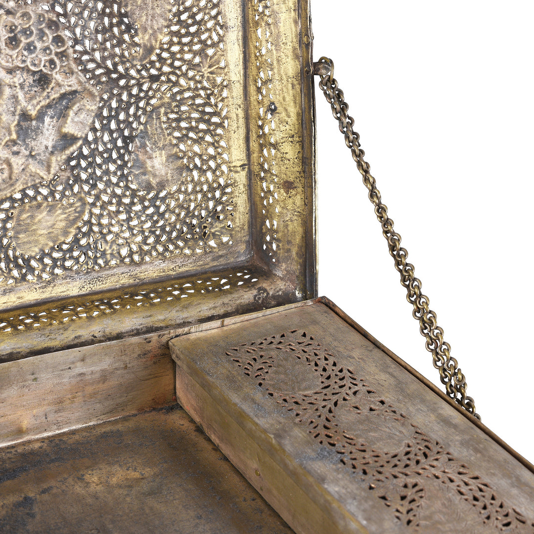 Chain Detail From Antique Indian Brass Jali Work Paan Box | Indigo Antiques
