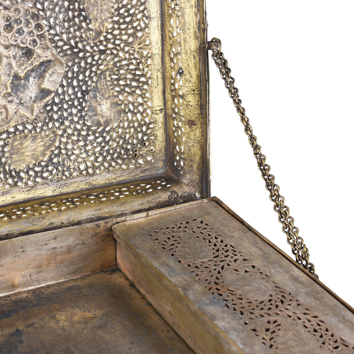 Chain Detail From Antique Indian Brass Jali Work Paan Box | Indigo Antiques