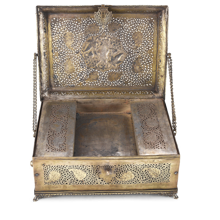Interior Of Antique Indian Brass Jali Work Paan Box | Indigo Antiques