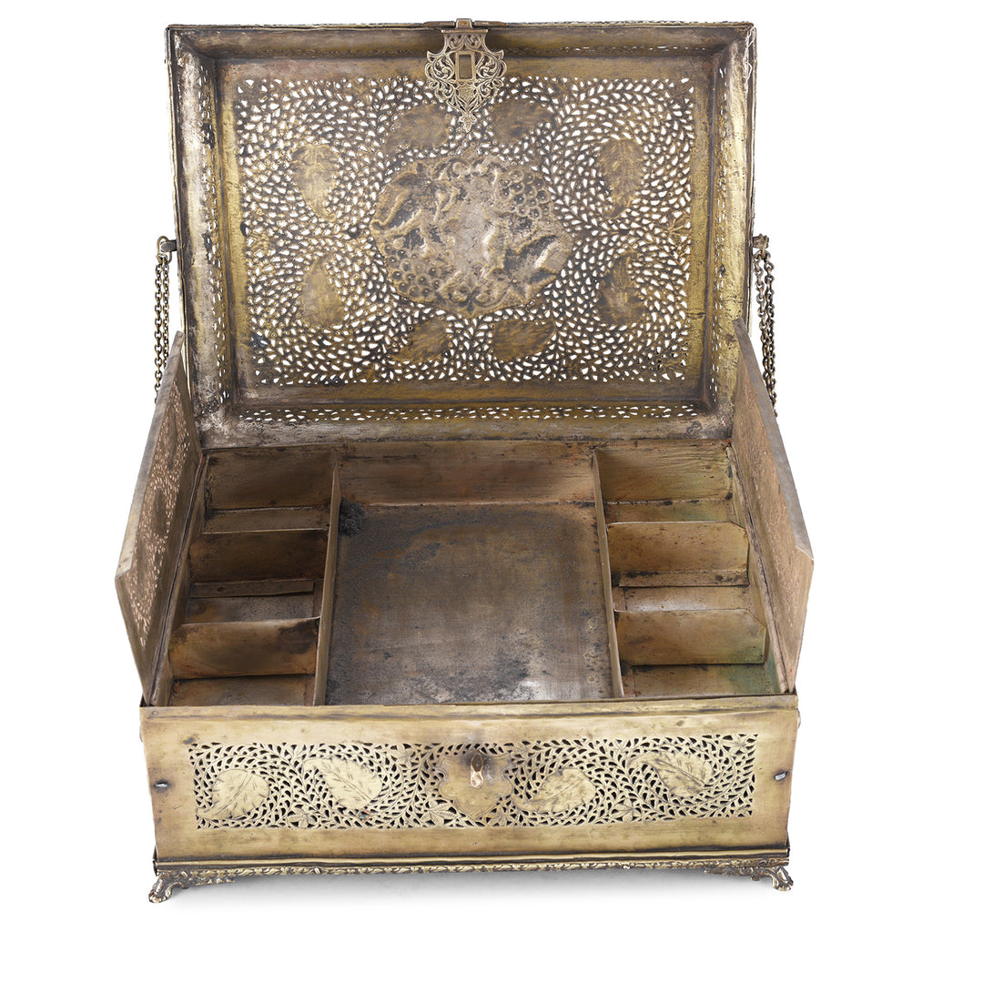 Interior Of Antique Indian Brass Jali Work Paan Box | Indigo Antiques