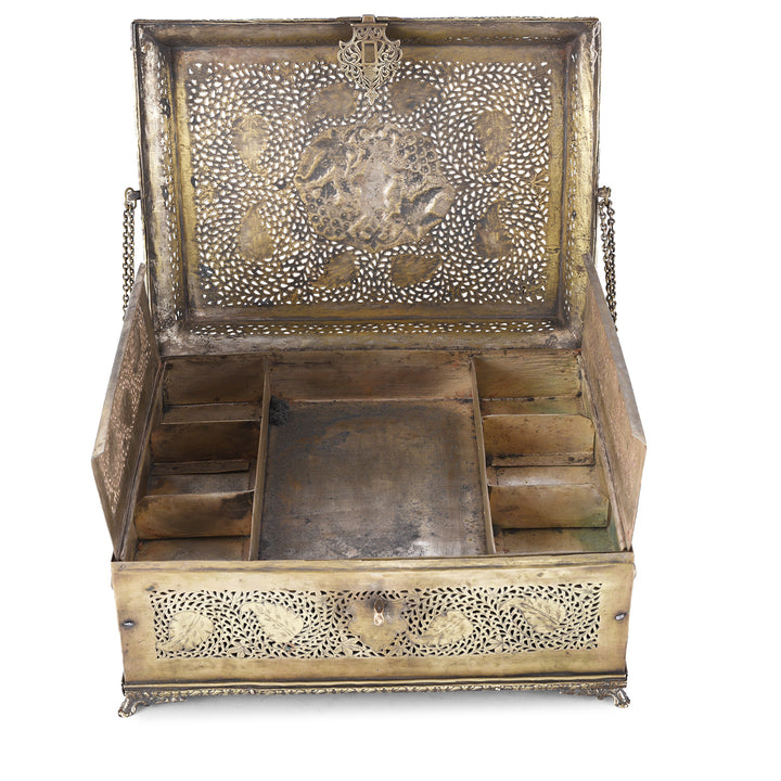 Interior Of Antique Indian Brass Jali Work Paan Box | Indigo Antiques