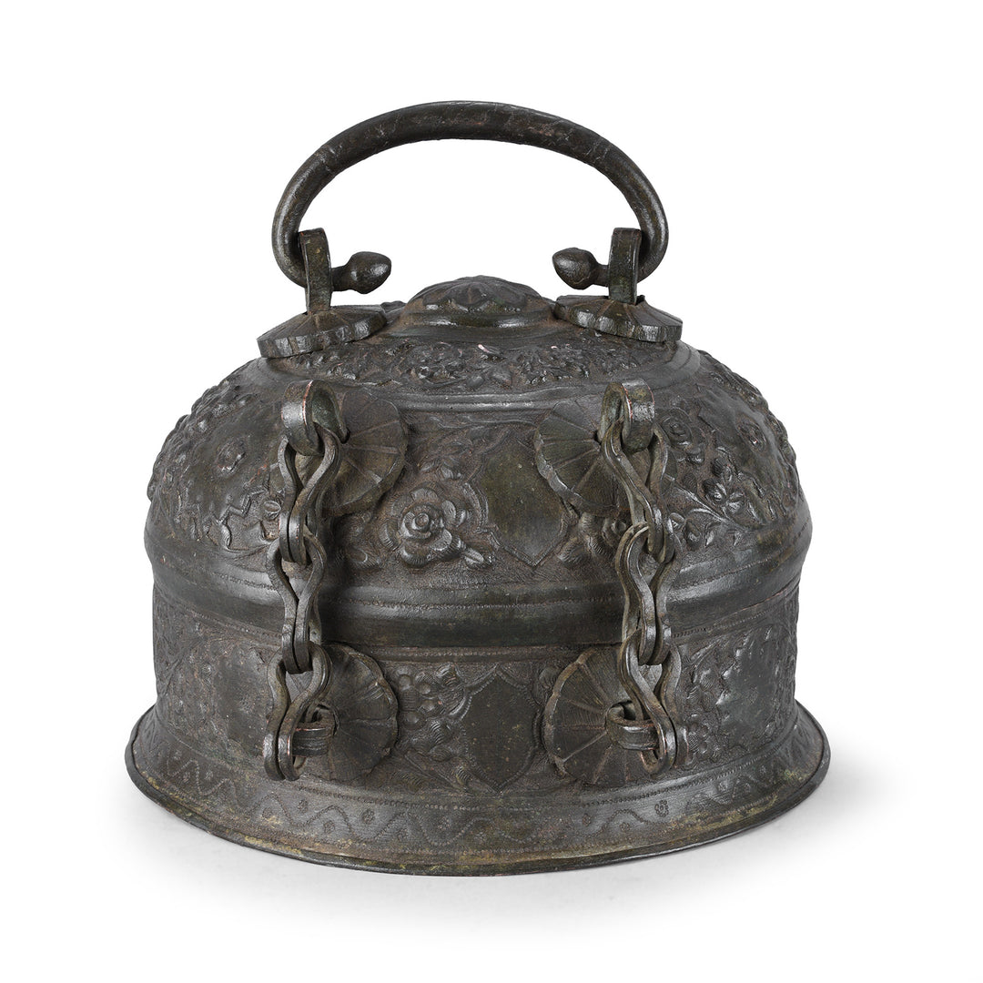 Rear View Of Antique Indian Tinned Copper Paan Box