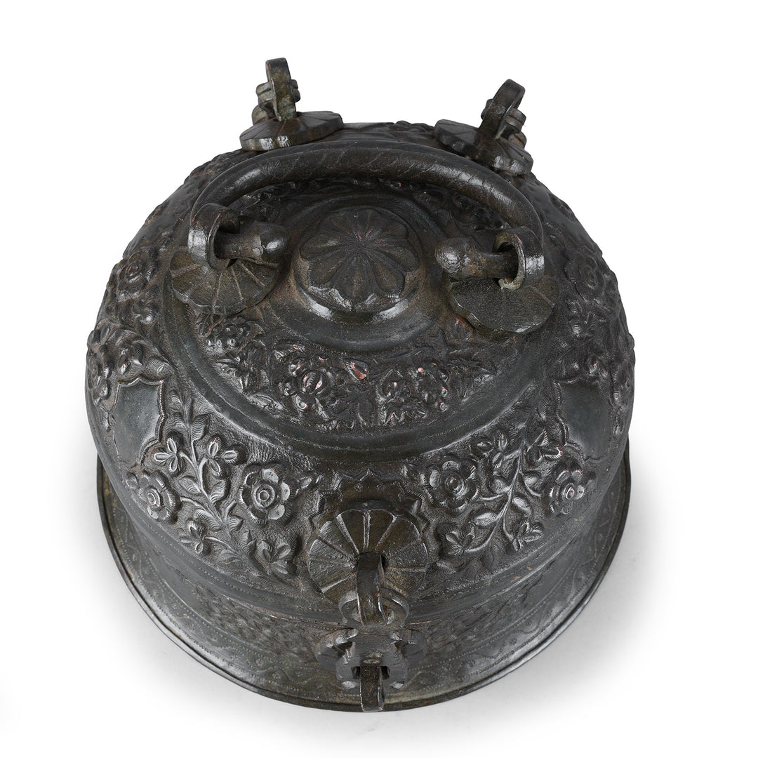 Top Down VIew Of Antique Indian Tinned Copper Paan Box