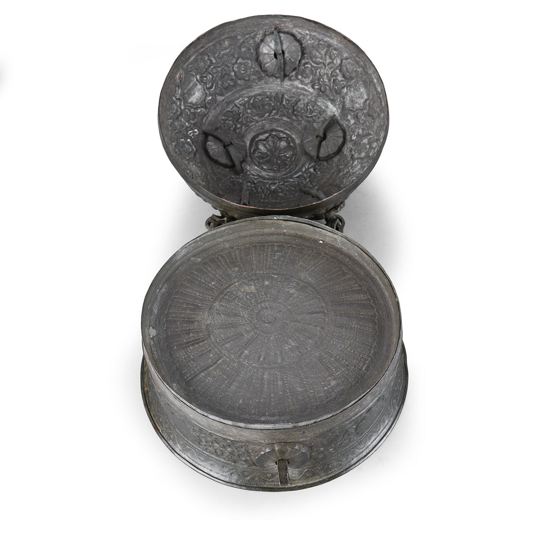 Interior Of Antique Indian Tinned Copper Paan Box