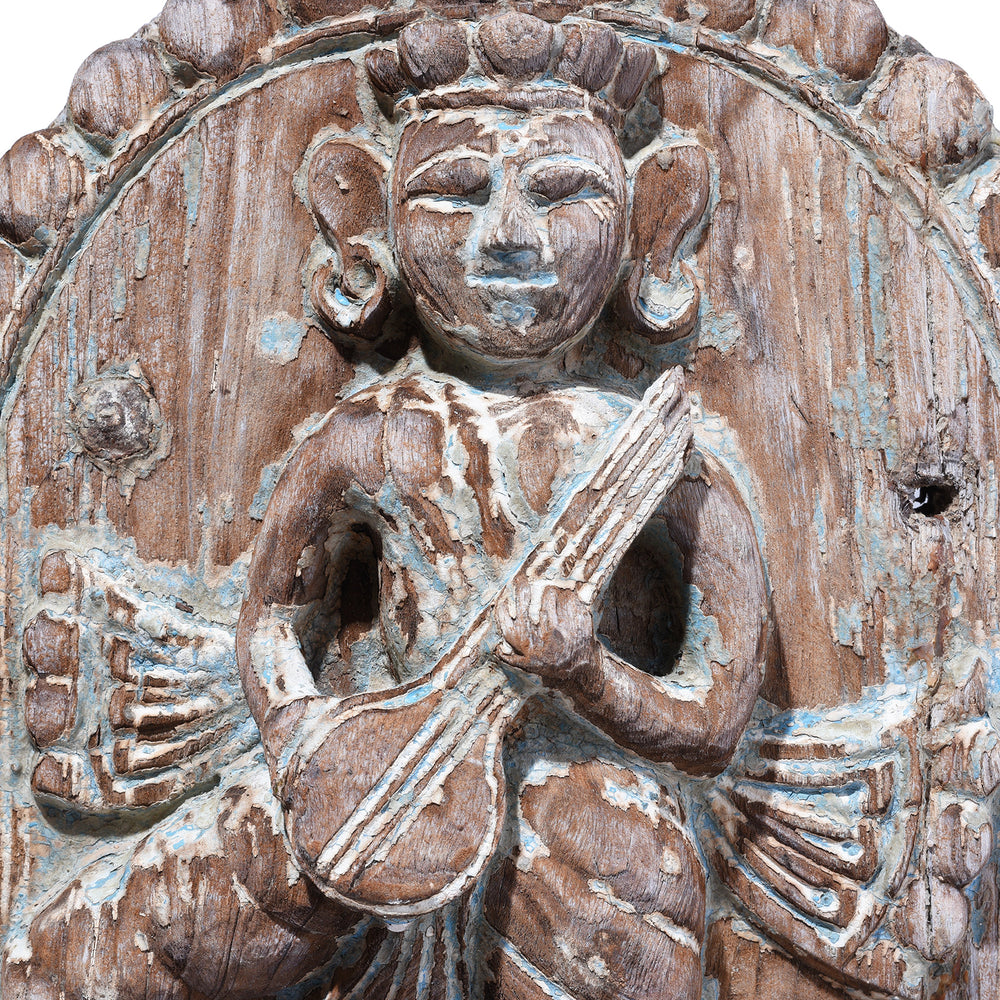 Detail From Antique Indian Carved Musician Panel | Indigo Antiques