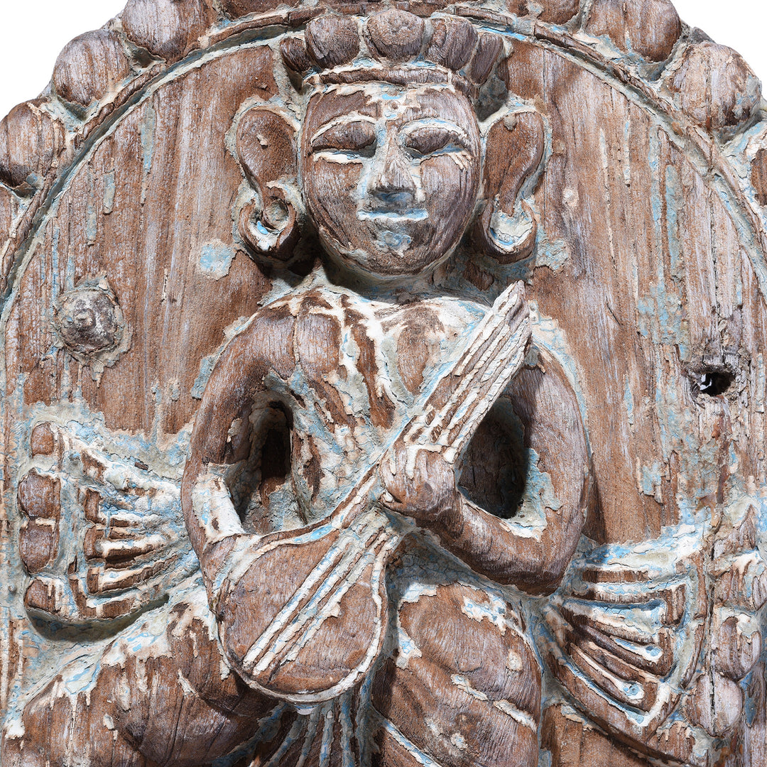 Detail From Antique Indian Carved Musician Panel | Indigo Antiques