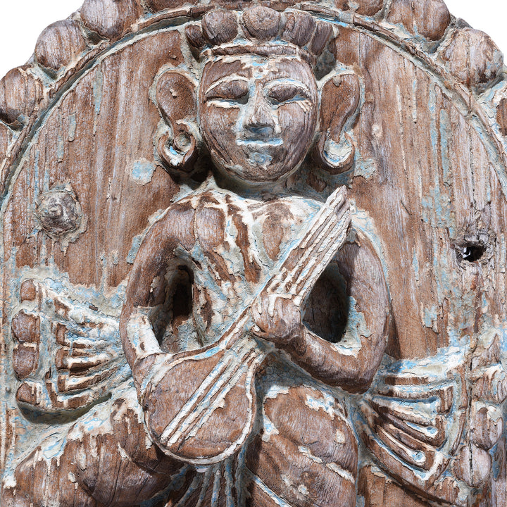 Detail From Antique Indian Carved Musician Panel | Indigo Antiques