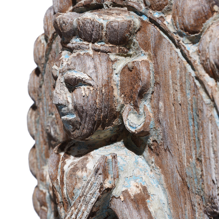 Face Detail From Antique Indian Carved Musician Panel | Indigo Antiques