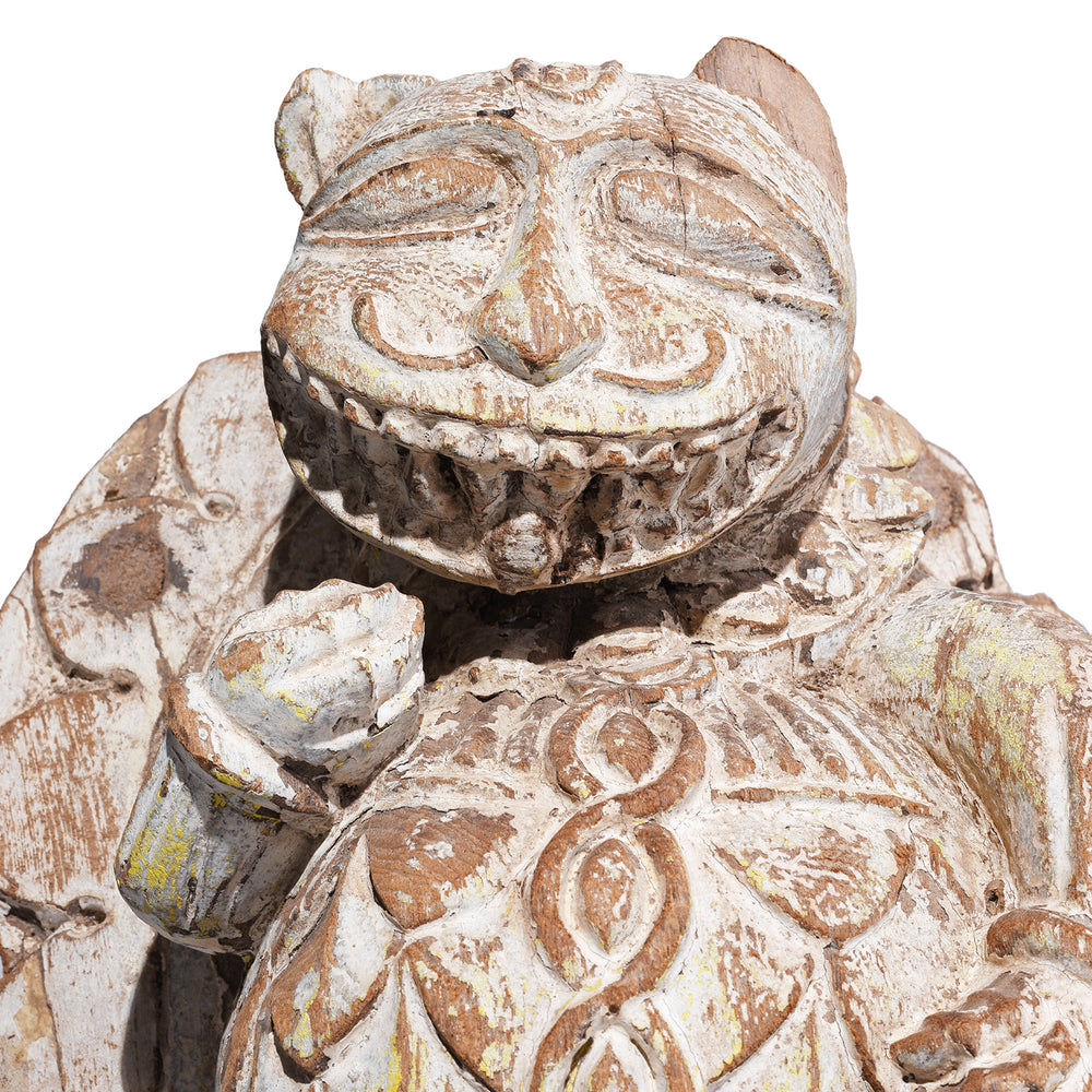 Face Detail From Antique Indian Carved Tiger Panel | Indigo Antiques