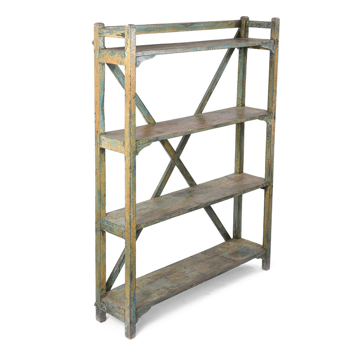 Angled View Of Vintage Indian Painted Teak Shelf