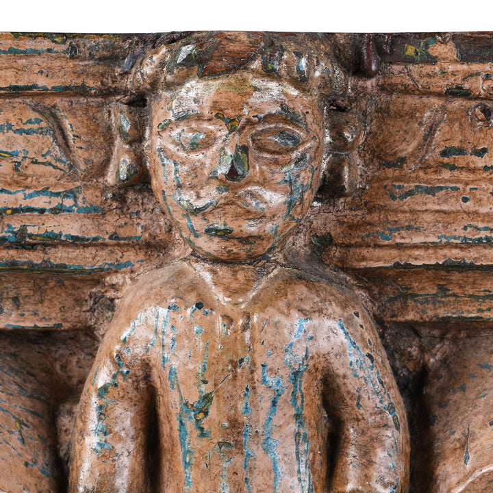 Face Detail From Antique Indian Carved Candle Stand | Indigo Antiques